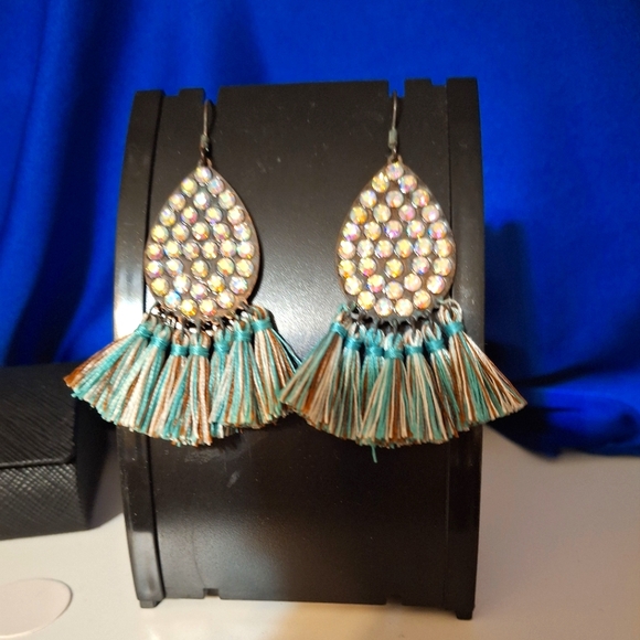 None Jewelry - Tassel Teardrop Earrings with Rhinestones